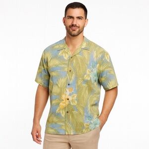 Tommy Bahama Shirt 100% Silk Hawaiian Floral Camp Button Front tropical
